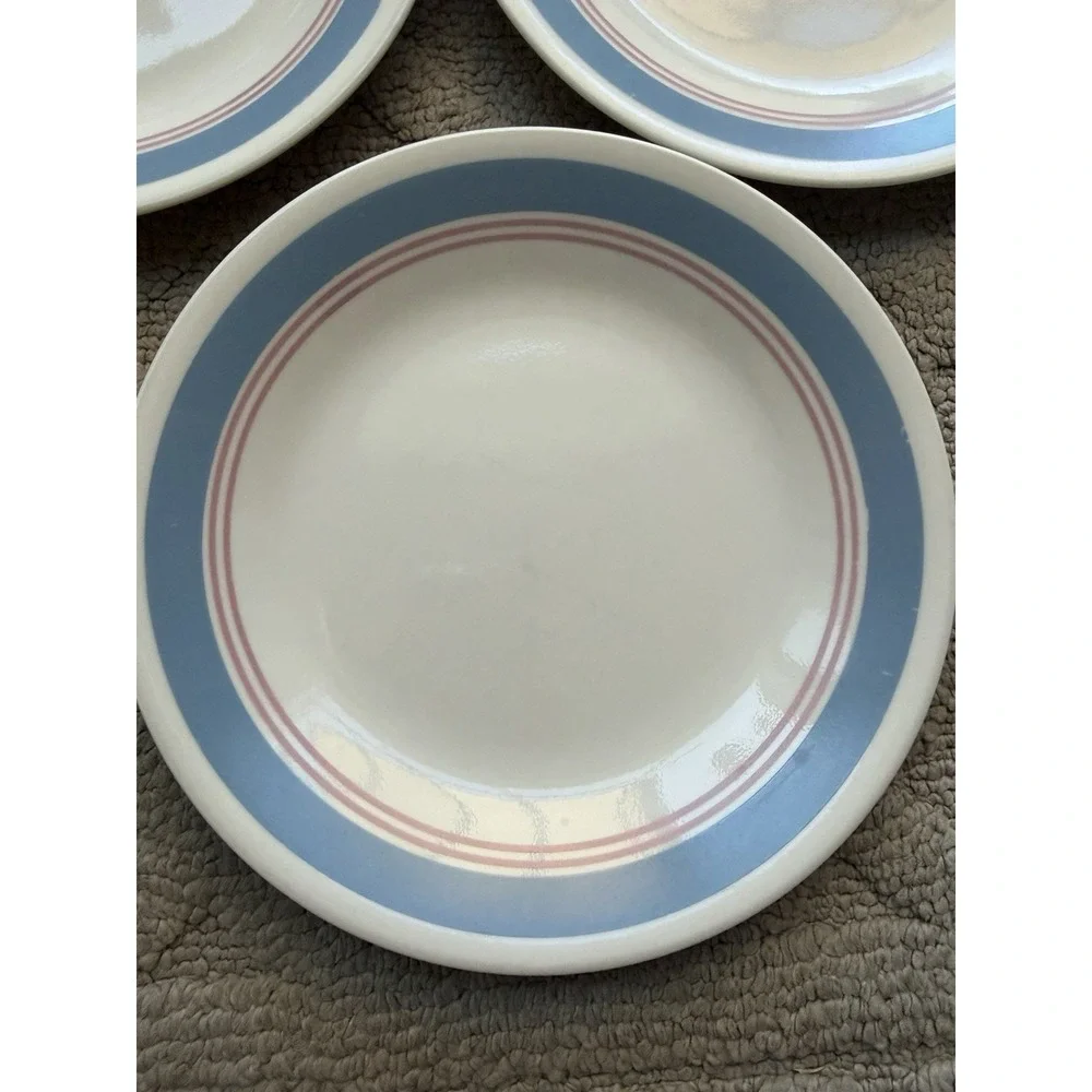Corelle Colonial Blue Bread Plate Set of3 With Blue Border W/Pink Inner Rings